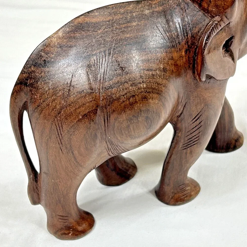 Hand Carved Wooden Elephant Figurine Safari Animal Home Decor *Missing Tusks*